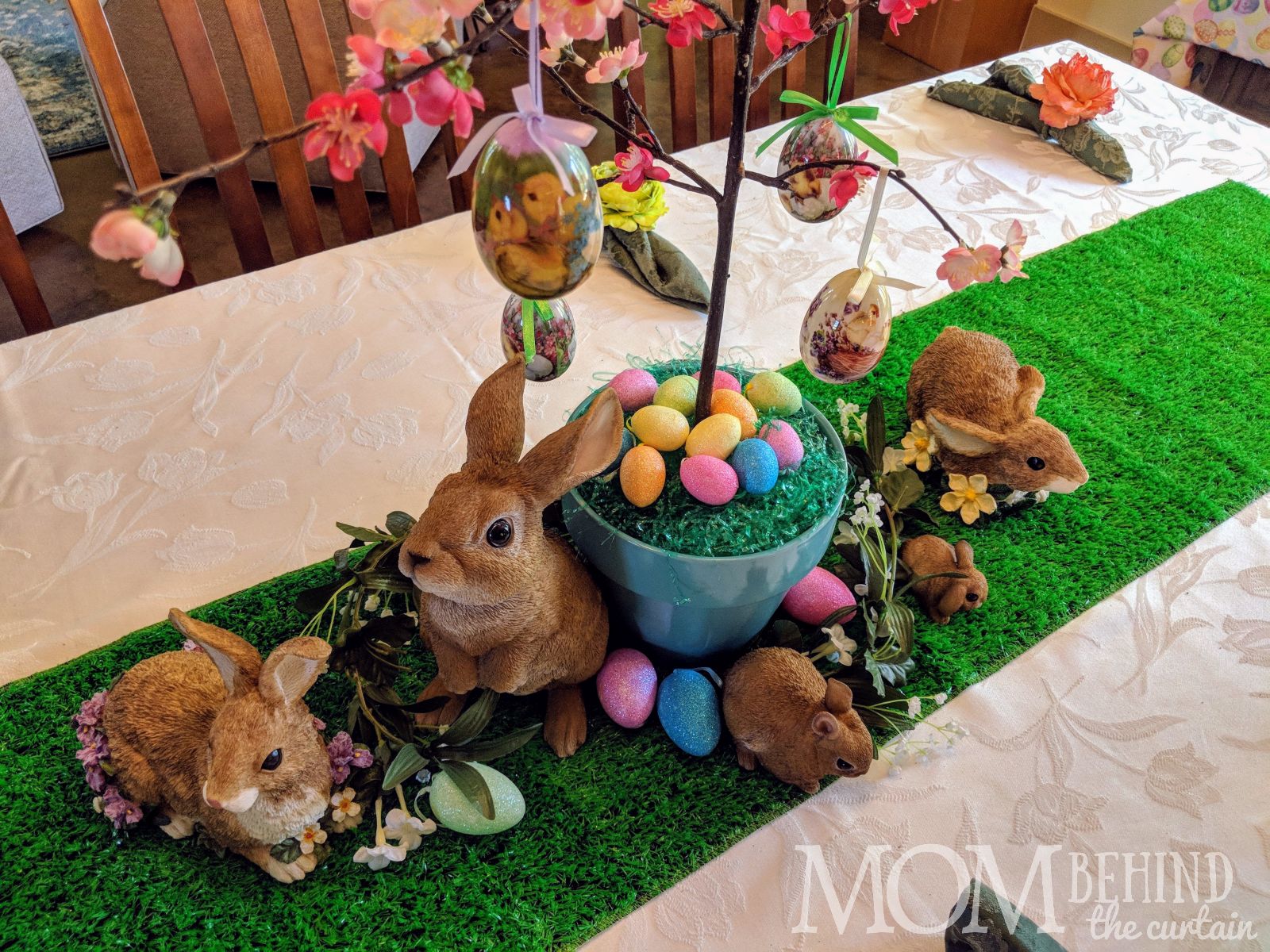 Easter table centerpiece collection of bunnies and eggs easy diy reusable