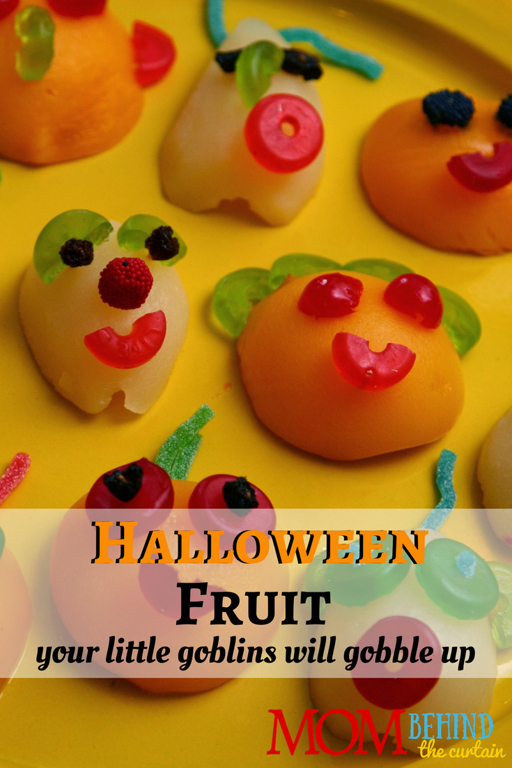 My kids love this fun fruit for Halloween. It's fun to let them help make it! There are a few tricks to getting the face pieces to stick.